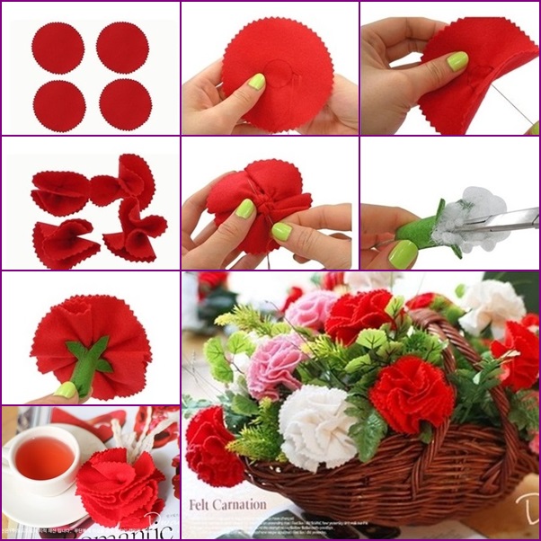 DIY Felt Carnation Flower Bouquet Basket
