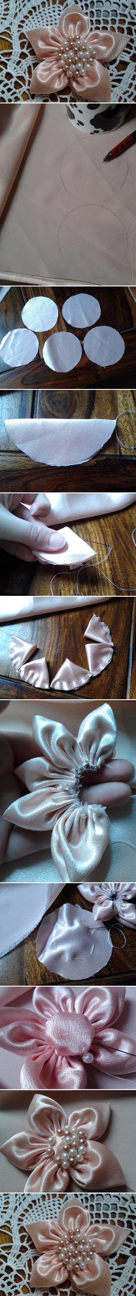 five petal satin ribbon flower tutorial