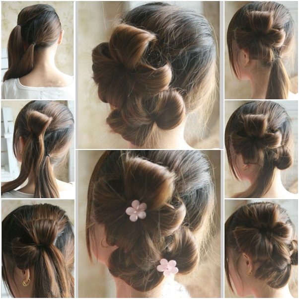 Double floral ponytail updo hairstyle