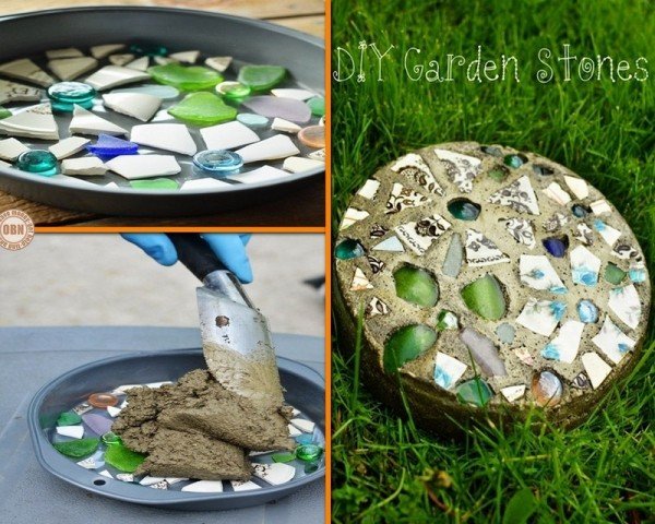 DIY Cake Pan Mosaic Stepping Stone tutorial