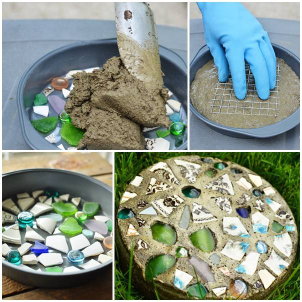 DIY Cake Pan Mosaic Stepping Stone tutorial