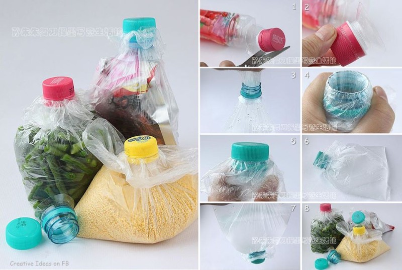 How to close the bag using a plastic bottle cap