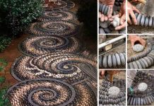 How to DIY Swirl Pebble Mosaic Garden Path DIY Spiral Pebble Rock Mosaic Path Tutorial