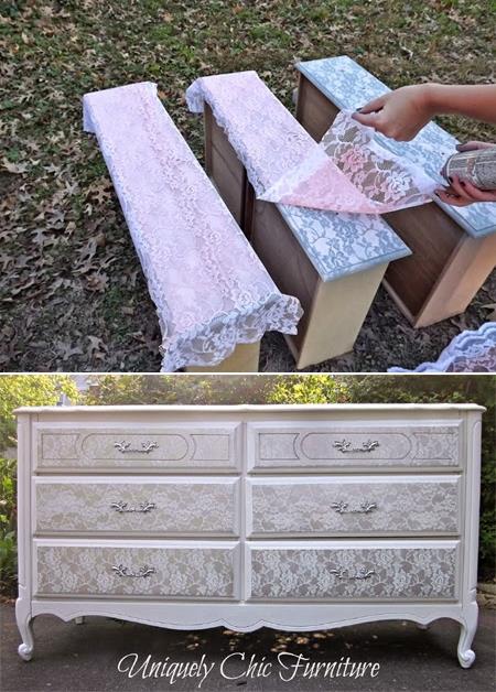 Transform old furniture with lace and spray paint