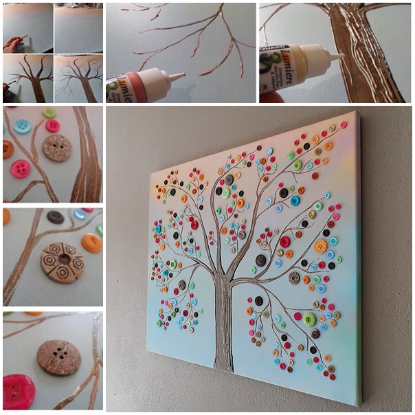 DIY Vibrant Button Tree on Canvas wall art tutorial