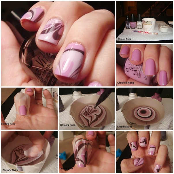 chic water marble nail art