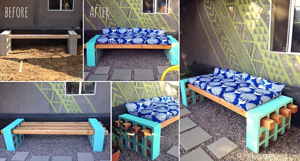 diy outdoor seating-DIY Cinder Block Bench