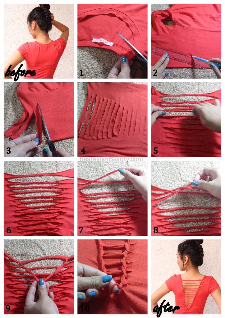 How to Refashion an Old T-Shirt with Weaving Back3