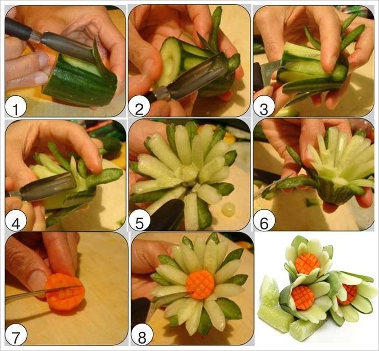 edible cucumber and carrot garnish flower