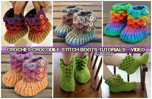 Crochet Dragon Scale Crocodile Stitch Boots Free Patterns Tutorials -Video