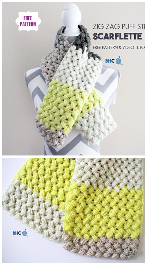 Crochet  Zig Zag Puff Scarf Free Crochet Pattern