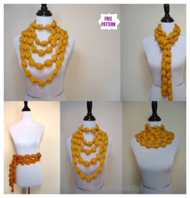 DIY Crochet Pom Pom Puff Popcorn Stitch Scarf - Video