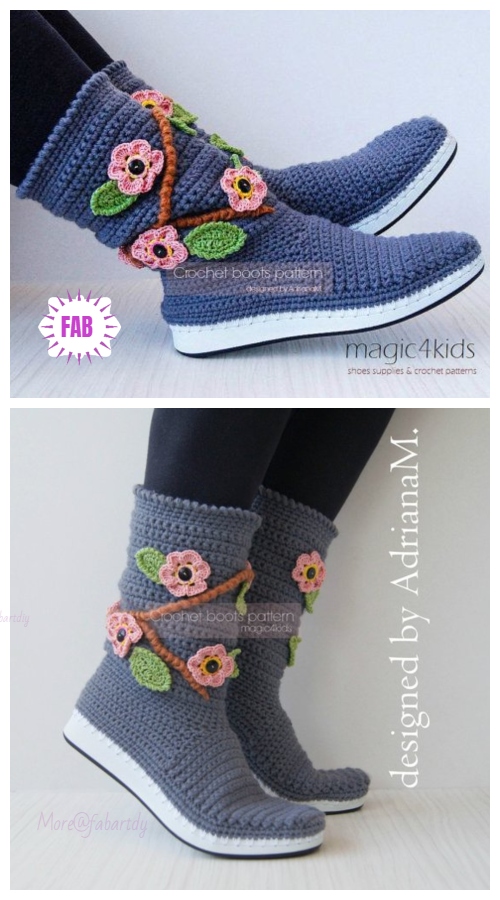 DIY Women Outdoor Flower Boots Crochet Pattern