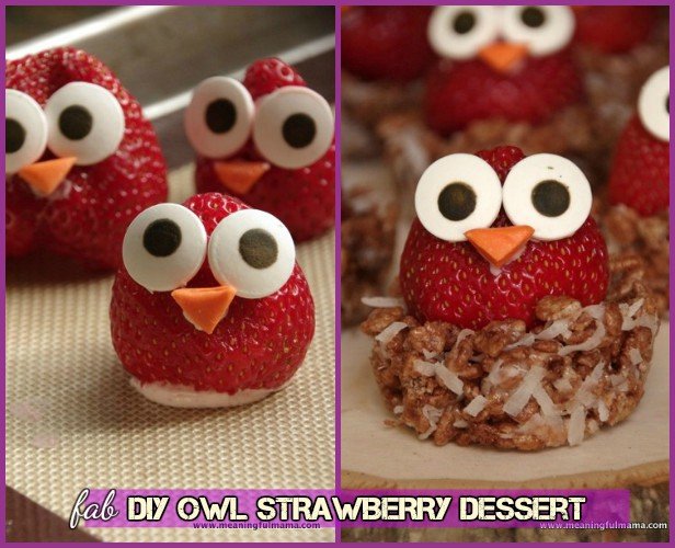 DIY Owl Strawberry in Krispy Nest With Cream Cheese Stuffing