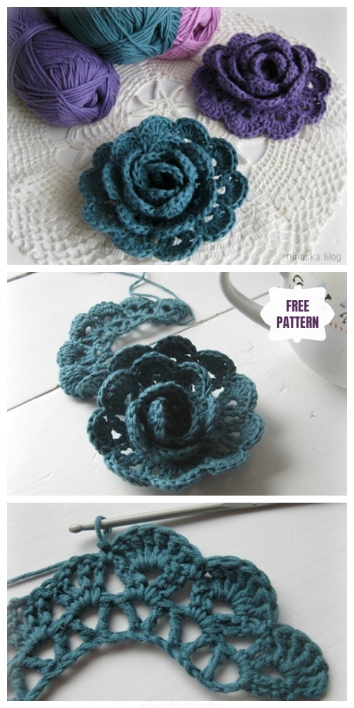 DIY Pretty 3D Lace Rose Free Crochet Pattern