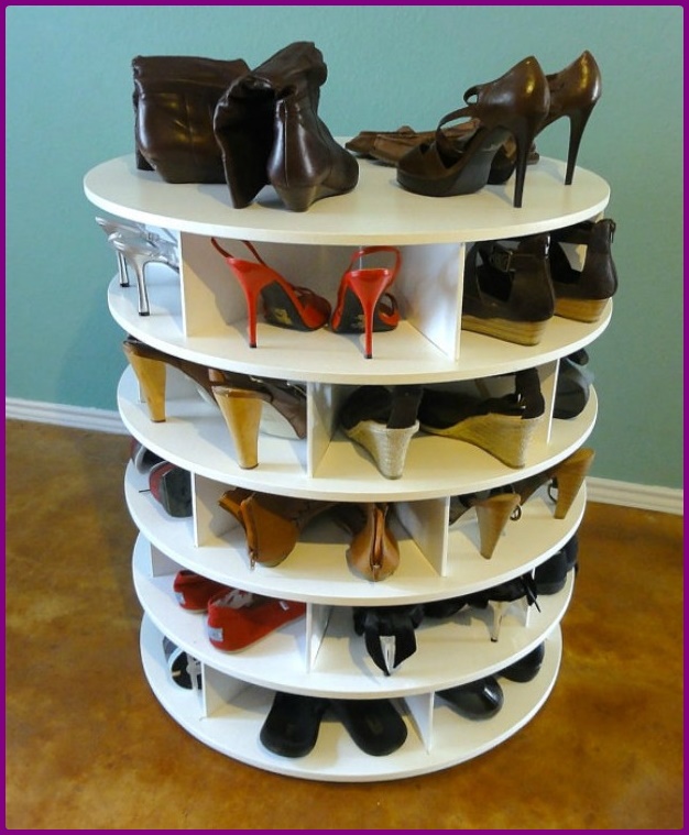 DIY Lazy Susan Style Shoe Storage Rack (Video)