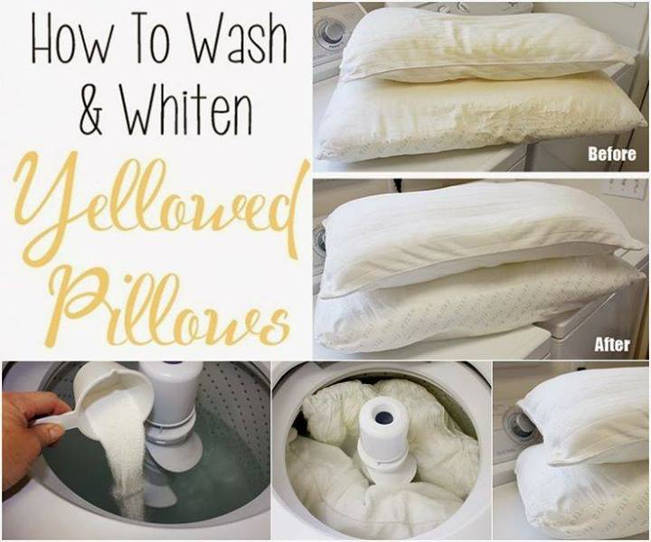 how to wash and whiten yellowed pillows