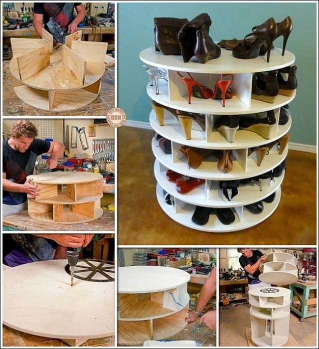 DIY Lazy Susan Style Shoe Storage Rack (Video)