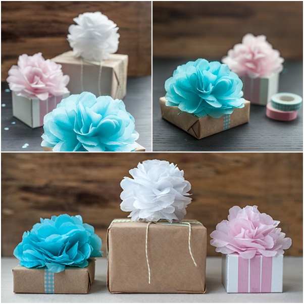 DIY MINI TISSUE POMS AND FLOWER GIFT TOPPERS