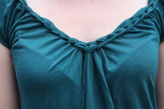 10+ Fab Ideas to Refashion T-shirt into Chic Top - Braided neck t-shirt tutorial