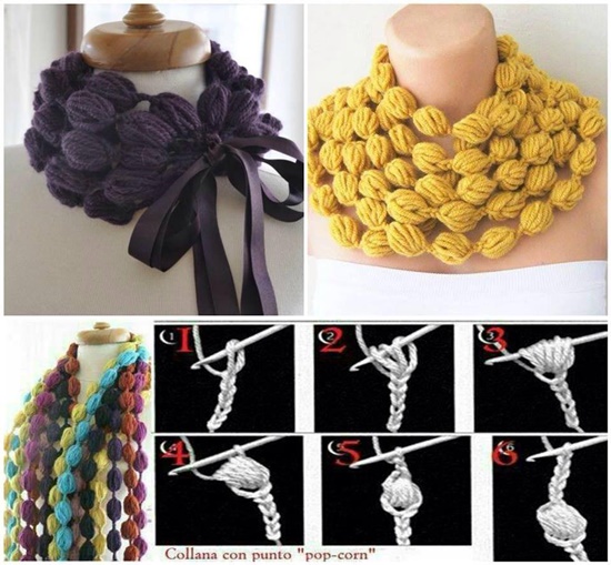 How to DIY Crochet Puff Popcorn Stitch Scarf