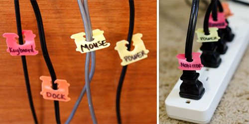 Bread tags make the perfect-sized cord labels