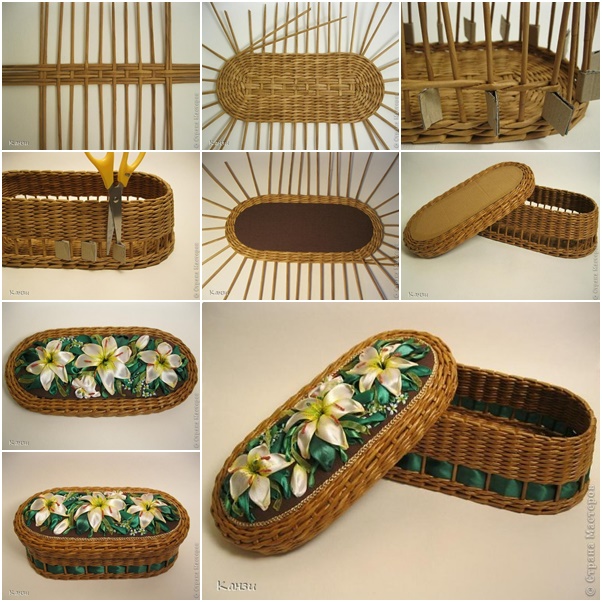 How to DIY Beautiful Woven Basket from Paper Tube and Ribbon