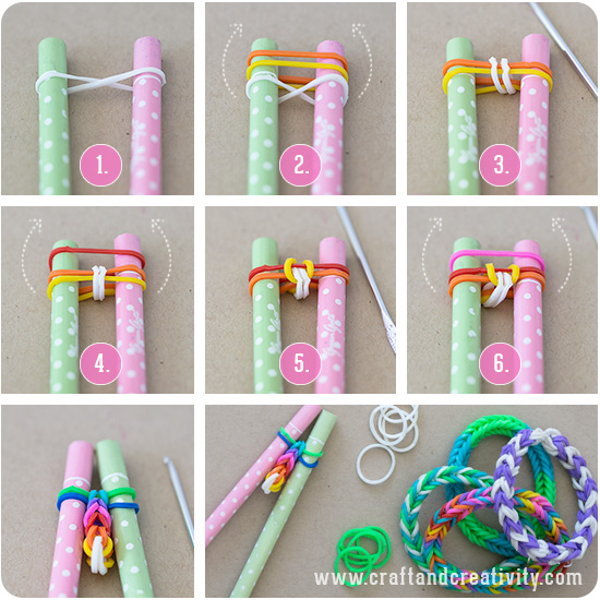 How to DIY Colorful Rubber Band Bracelet, www.FabArtDIY.com