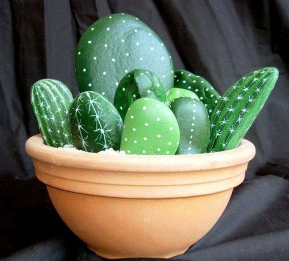 DIY Painted Rock Cactus Tutorials: Paint Rock Cactus, Faux Cactus in flower pot