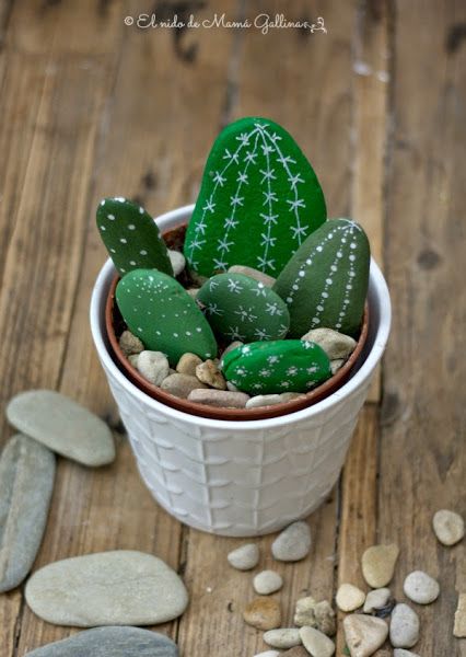 DIY Painted Rock Cactus Tutorials: Paint Rock Cactus, Faux Cactus in flower pot