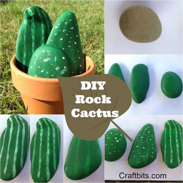 DIY Painted Rock Cactus Tutorials: Paint Rock Cactus, Faux Cactus in flower pot
