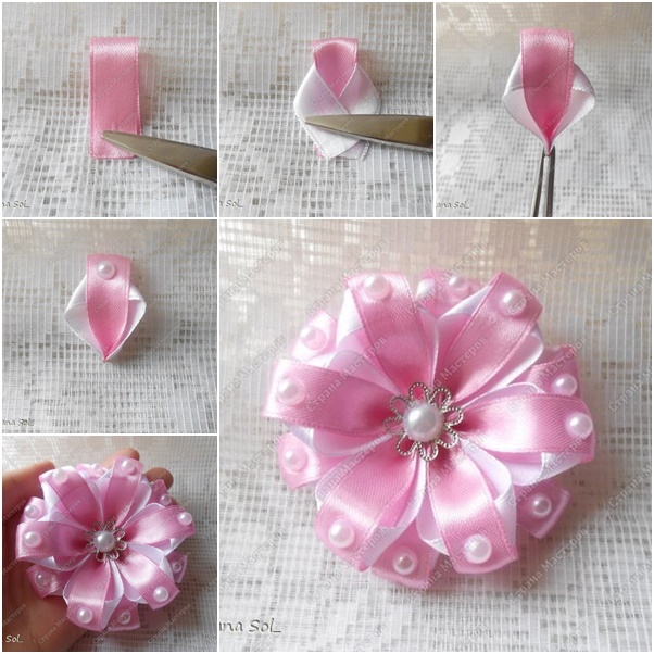 DIY/how to make satin ribbon flowers rose easy 