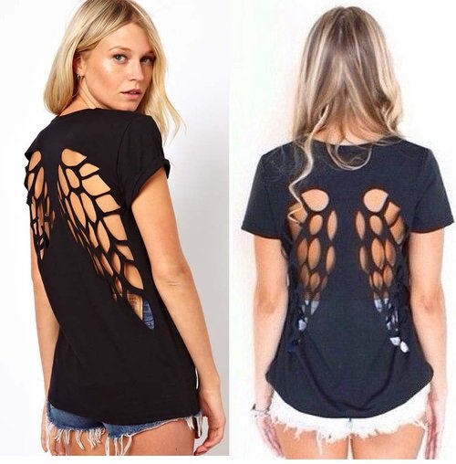 20+ Ways and Ideas to Refashion T-shirt into Chic Top-DIY Cut out T-shirt