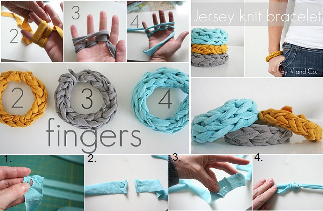 How to DIY Jersey Finger Knitted Bracelets