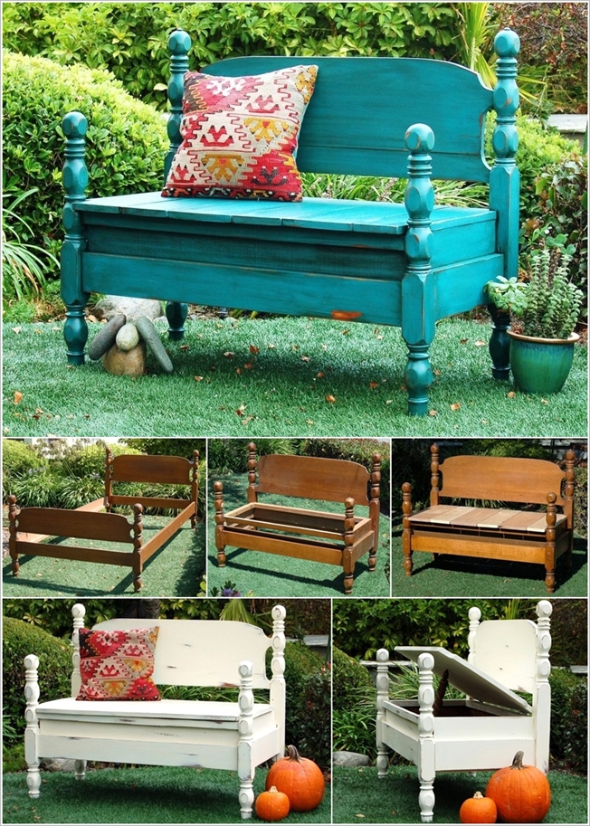 Turn Old Beds into Garden Bench