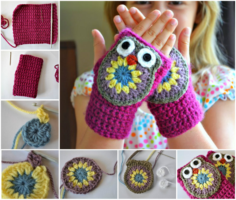 crochet fingerless owl mitten f