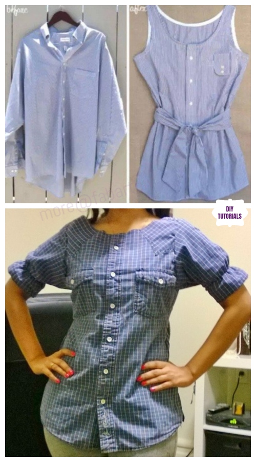 Creative Ideas to Repurpose Old Shirts into New Fashion - Men Shirt into Women Top