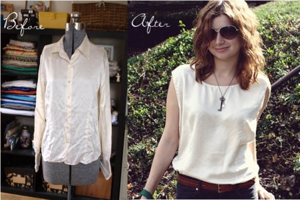 Creative Ideas to Repurpose Old Shirts into New Fashion - Silk Shirt into Summer Top