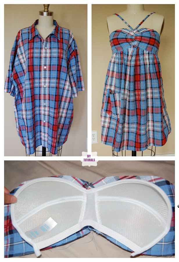 Creative Ideas to Repurpose Old Shirts into New Fashion - Men Shirt into Women Shirred Babydoll Sundress DIY Tutorial