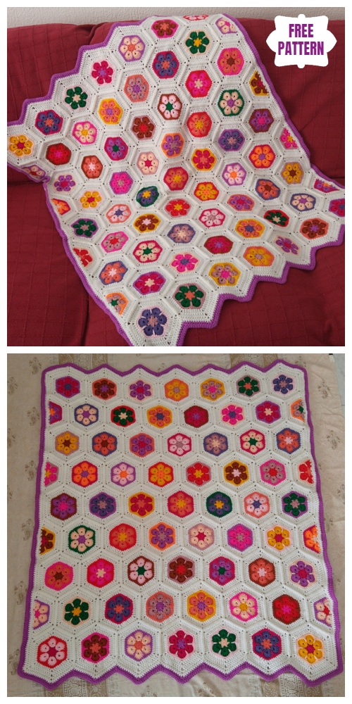 Colourful African Flower Baby Blanket Free Crochet Pattern