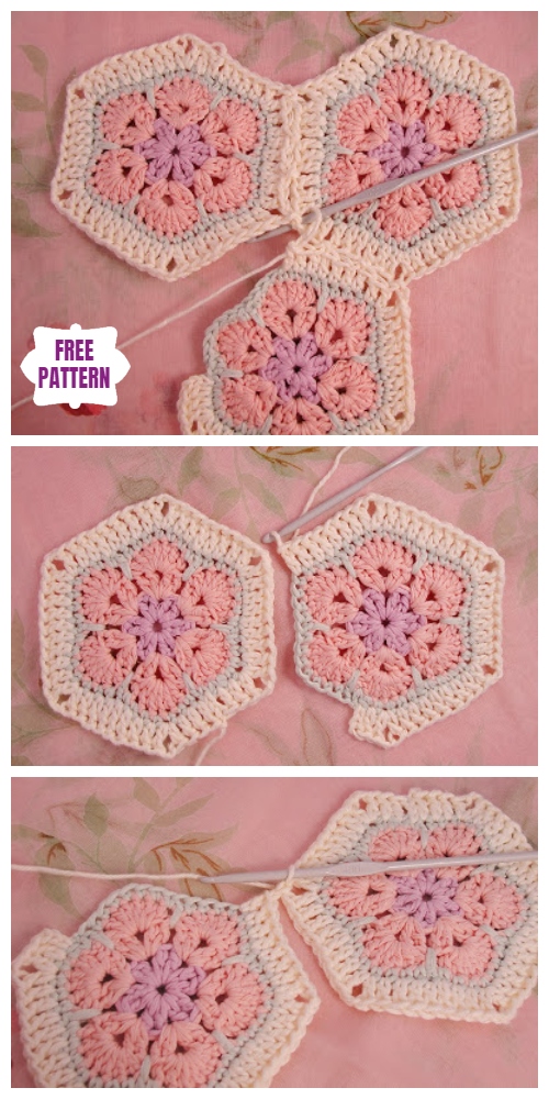  African Flower Hexagon Join-as-you-go Tutorial Free Crochet Pattern