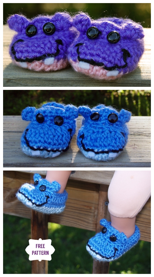 Crochet Hippo Baby Booties Free Pattern