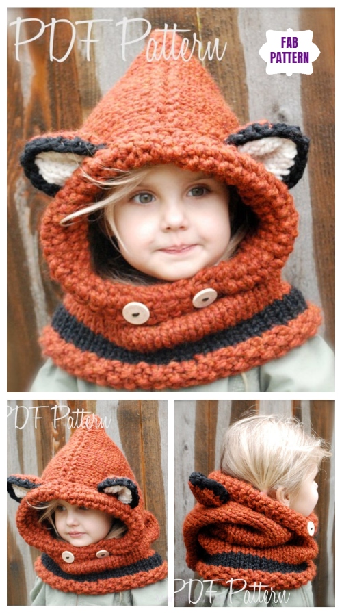 DIY Knit Hooded Fox Cowl Knitting Pattern