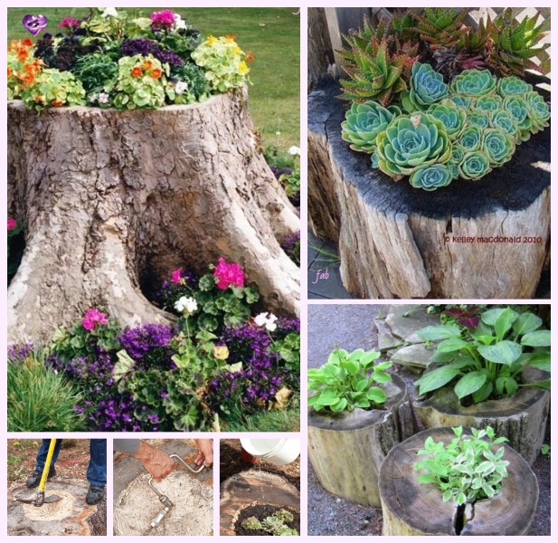 DIY Tree Stump Planters Tutorial