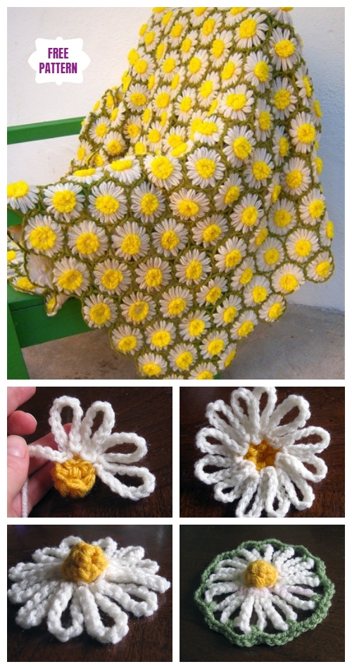 DIY Vintage Crochet Daisy Motif Blanket Free Crochet Pattern