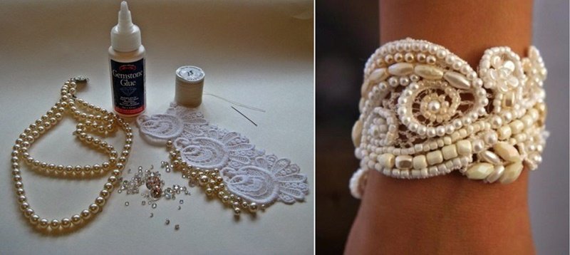DIY Pearl and Bead Lace Bracelet Cuff