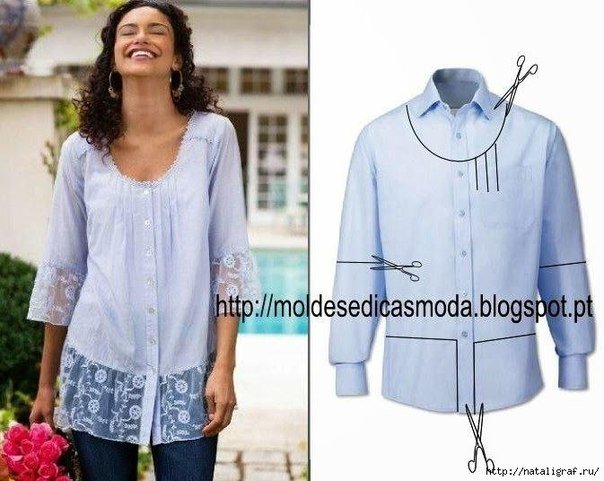 Creative Ideas to Repurpose Old Shirts into New Fashion - Men Shirt into Women Top