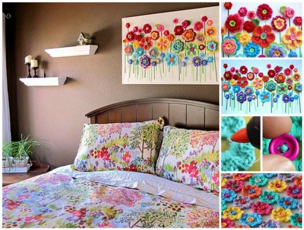 DIY Crochet Button Flower Wall Art Free Crochet Pattern