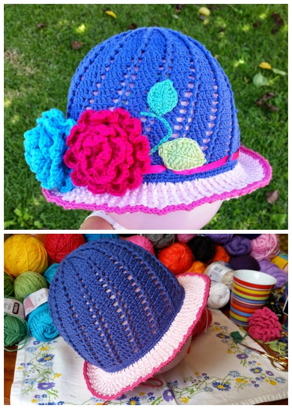 DIY Crochet Vintage Girls Brimmed Sun Hat Free Written pattern with pictures