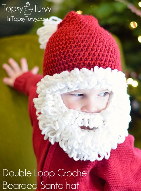 DIY Crochet Baby Christmas Sets Free Pattern-Double Loop Crochet Bearded Santa Hat 